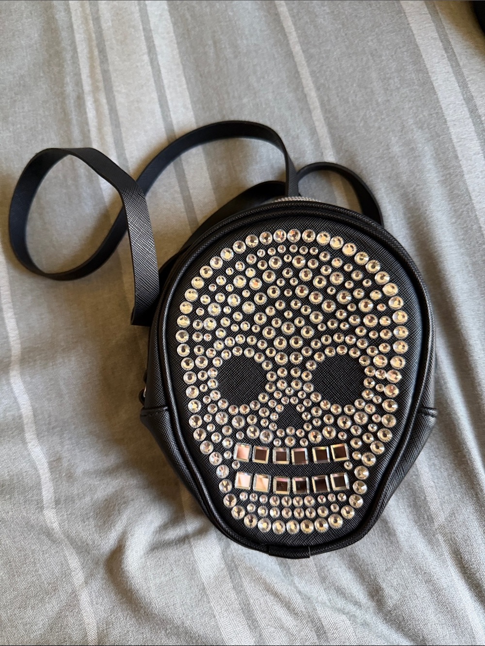 Bath & Body Works Black Crossbody Bag with Silver Stud Skull